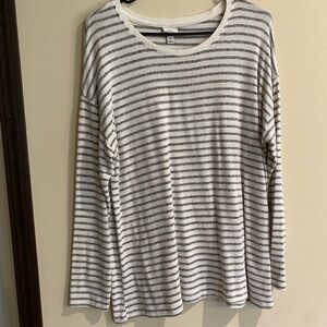a new day White and Gray Striped Tee Top